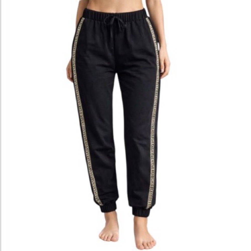 ZARA Black Jogger Pants Rhinestone Side Details Tencel Sz.Medium